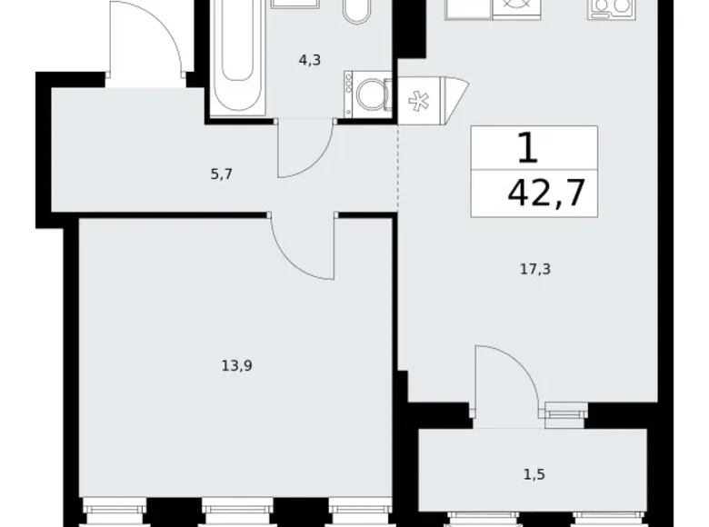 Mieszkanie 1 pokój 43 m² Troick, Rosja