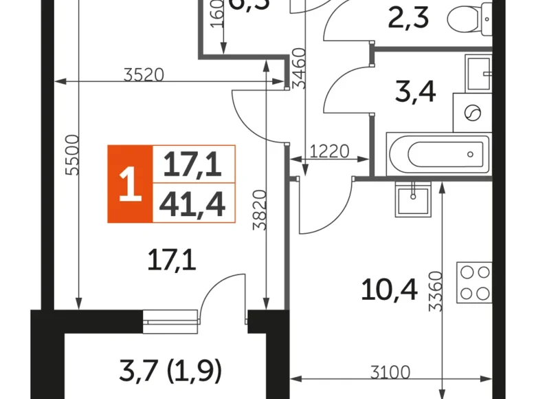 Квартира 1 комната 41 м² Развилка, Россия