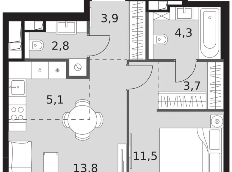 Mieszkanie 2 pokoi 45 m² North-Western Administrative Okrug, Rosja