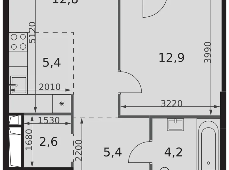 2 room apartment 47 m² Moscow, Russia
