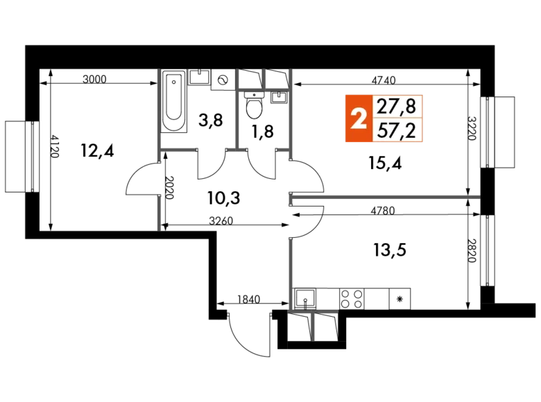 Квартира 2 комнаты 57 м² Развилка, Россия