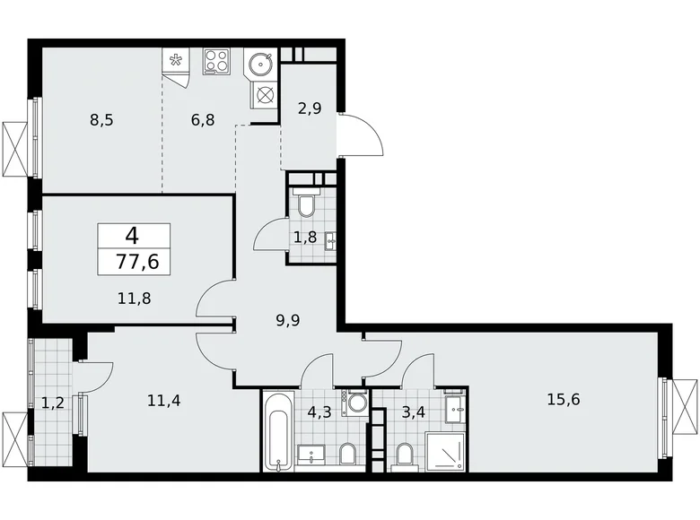 Mieszkanie 4 pokoi 78 m² poselenie Sosenskoe, Rosja