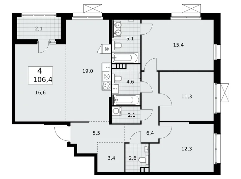 Квартира 4 комнаты 106 м² Москва, Россия