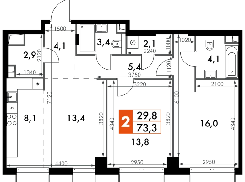 Appartement 3 chambres 73 m² North-Western Administrative Okrug, Fédération de Russie