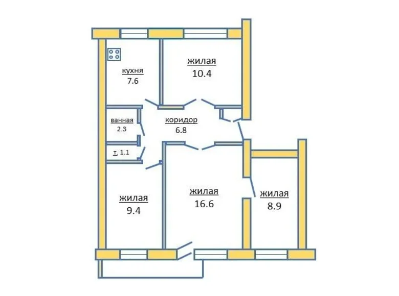 4 room apartment 64 m² Pinsk, Belarus