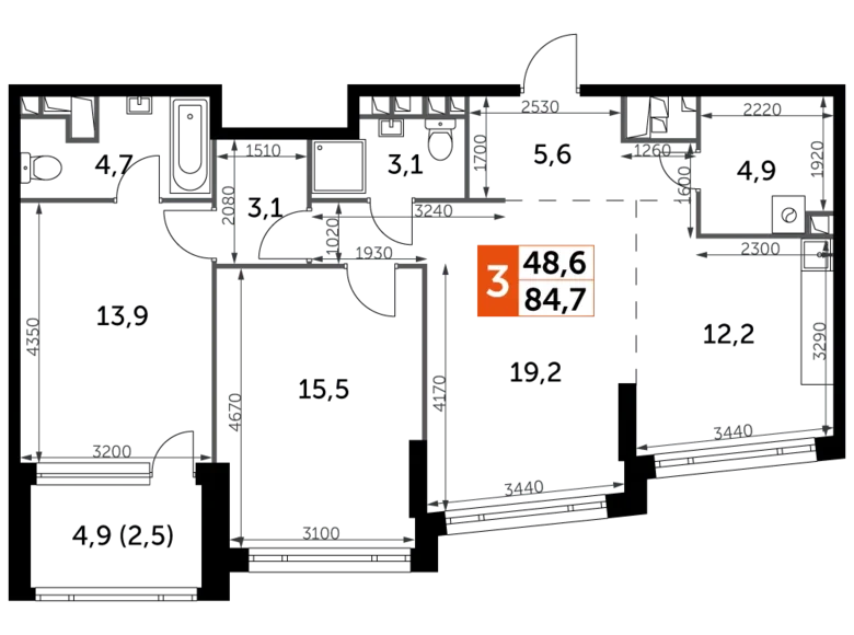 Квартира 3 комнаты 85 м² Москва, Россия