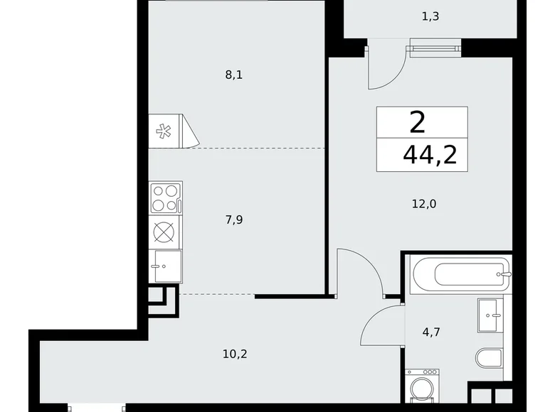 2 room apartment 44 m² poselenie Sosenskoe, Russia