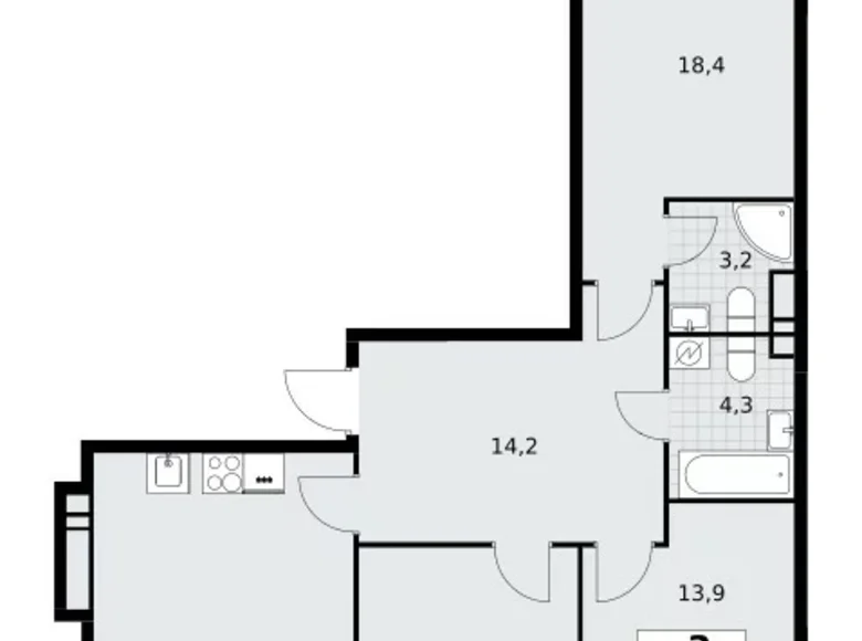 Appartement 3 chambres 79 m² Postnikovo, Fédération de Russie