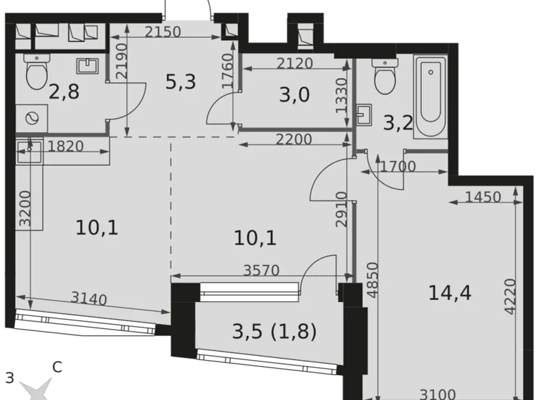 Mieszkanie 2 pokoi 51 m² Moskwa, Rosja