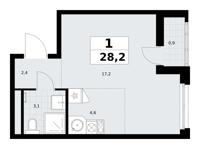 1 room apartment 28 m² Postnikovo, Russia