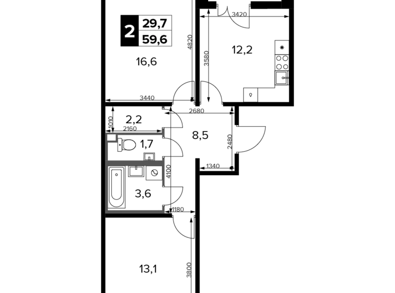 Mieszkanie 2 pokoi 60 m² Chimki, Rosja