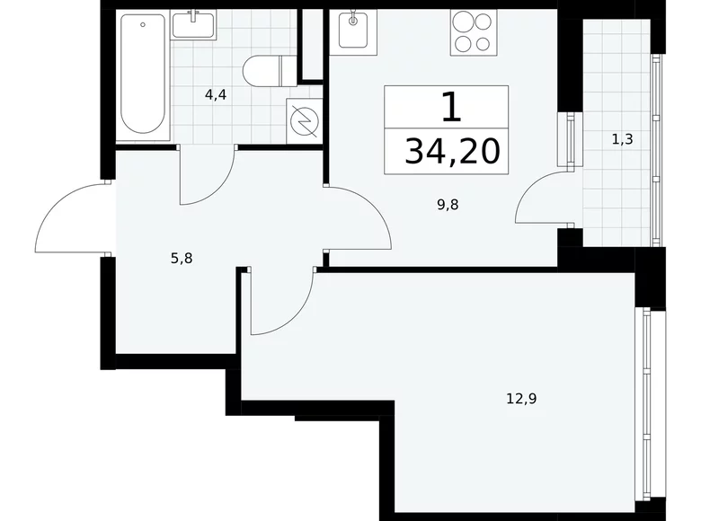 Wohnung 1 Zimmer 34 m² Postnikovo, Russland