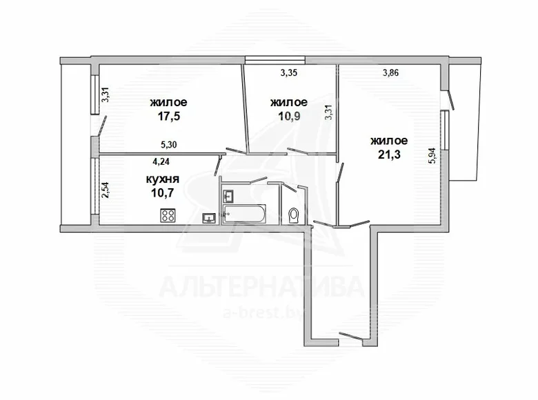 3 room apartment 83 m² Brest, Belarus