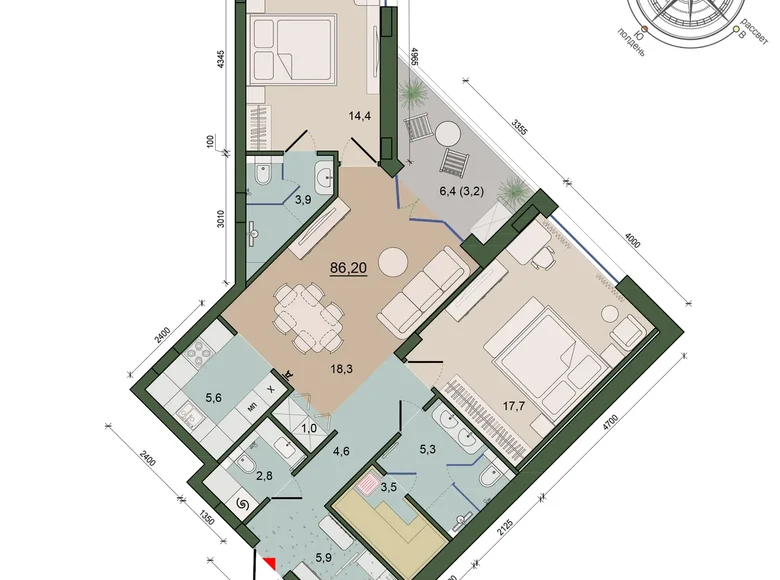Apartamento 2 habitaciones 87 m² Kaliningrado, Rusia