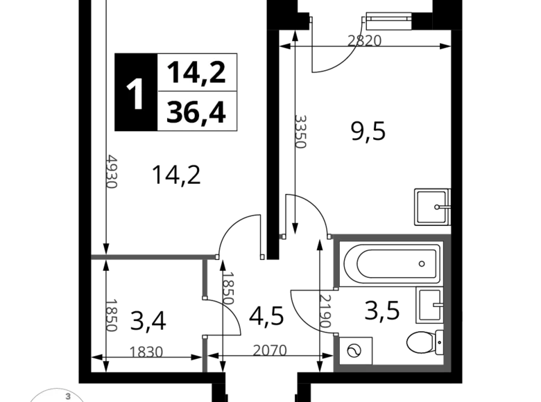 Квартира 1 комната 36 м² Сапроново, Россия