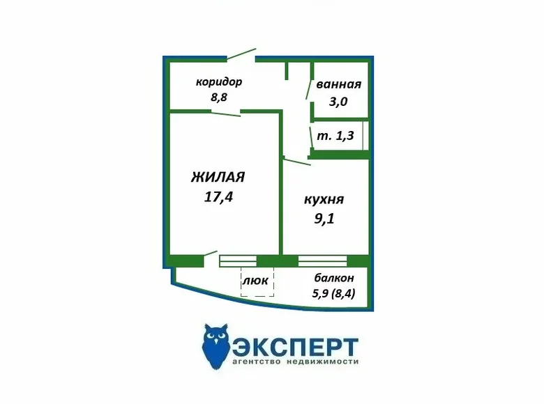 1 room apartment 40 m² Minsk, Belarus