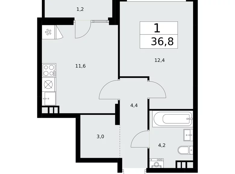 Wohnung 1 Zimmer 37 m² poselenie Desenovskoe, Russland