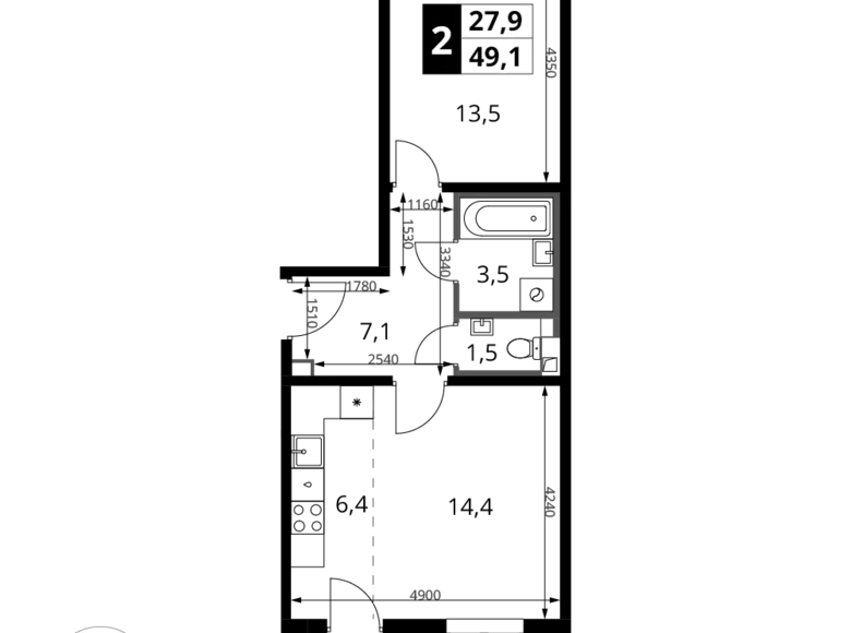 Appartement 2 chambres 49 m² Khimki, Fédération de Russie