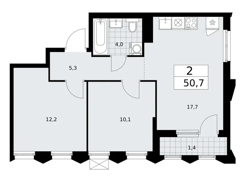 Mieszkanie 2 pokoi 51 m² Troick, Rosja