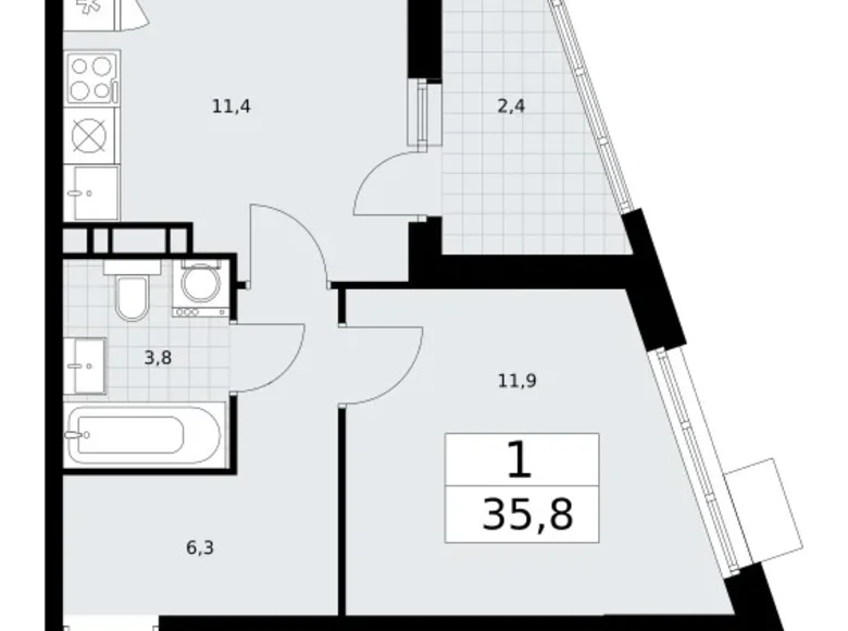 1 room apartment 36 m² Vnukovo, Russia