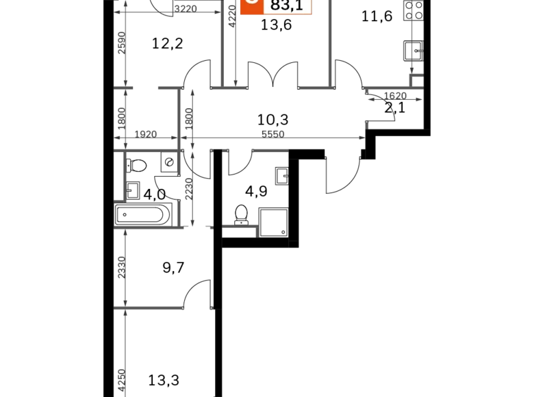 Apartamento 3 habitaciones 83 m² Moscú, Rusia