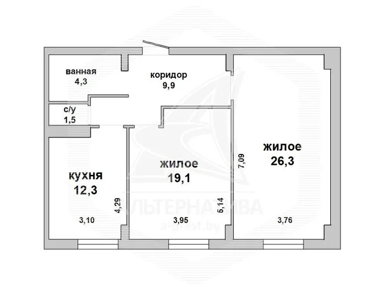 2 room apartment 73 m² Pruzhany, Belarus