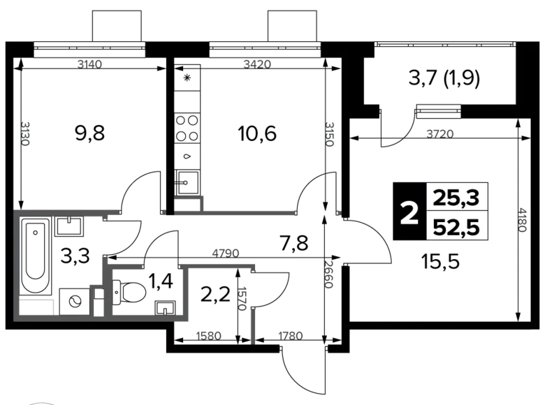 Mieszkanie 2 pokoi 53 m² Potapovo, Rosja