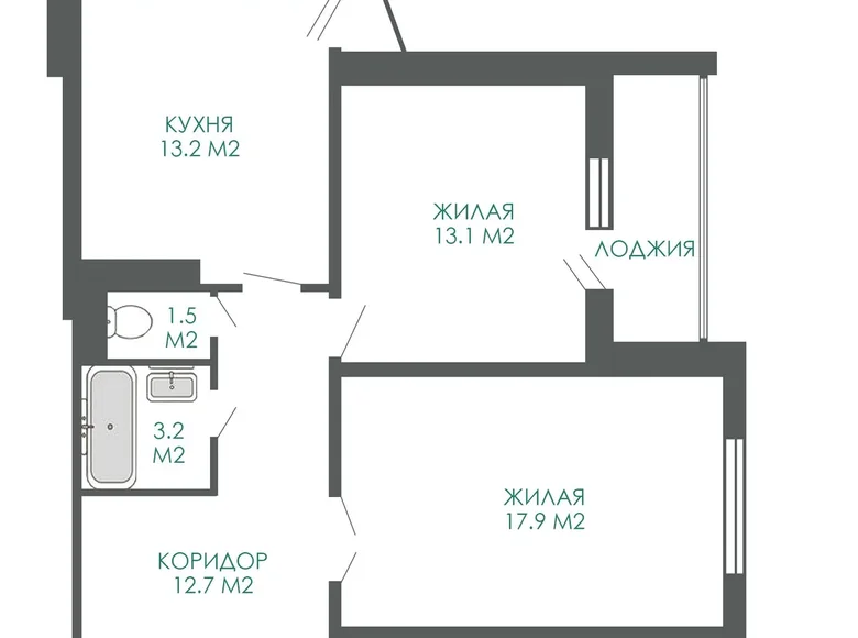 Квартира 2 комнаты 65 м² Минск, Беларусь