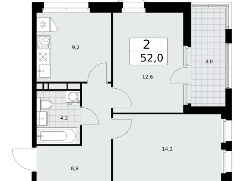 Mieszkanie 2 pokoi 52 m² Moskwa, Rosja