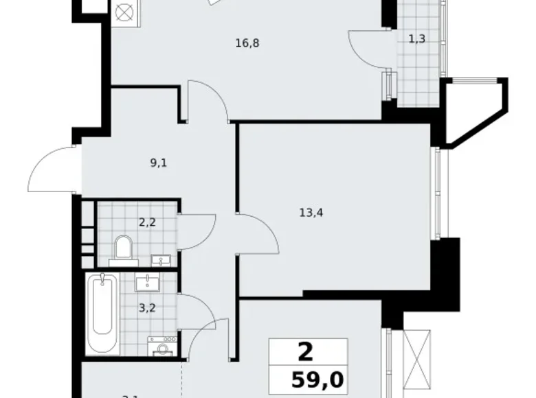 Apartamento 2 habitaciones 59 m² poselenie Sosenskoe, Rusia