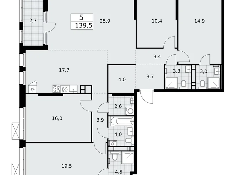 Apartamento 5 habitaciones 140 m² Moscú, Rusia