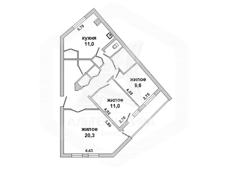 Apartamento 3 habitaciones 73 m² Arechauski, Belarús