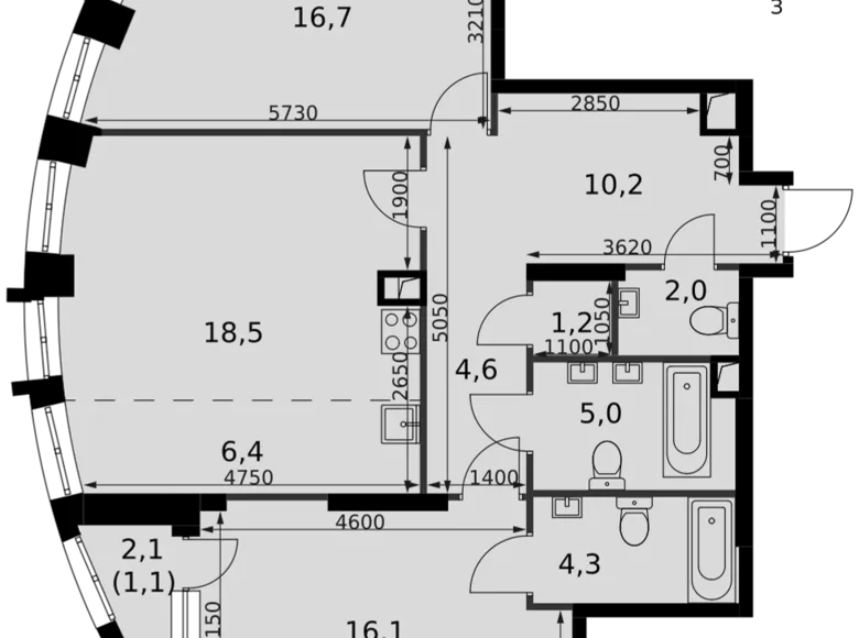 3 room apartment 85 m² Moscow, Russia