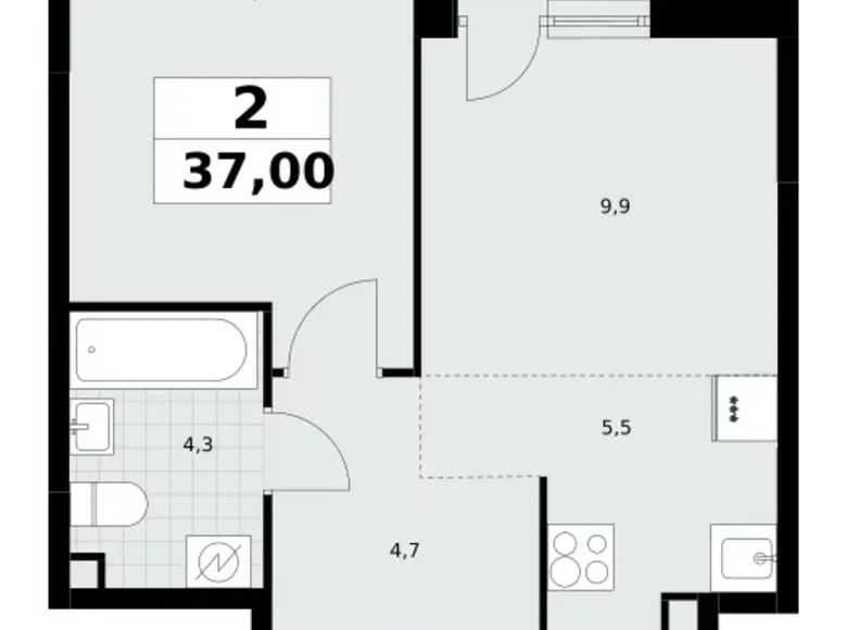 2 room apartment 37 m² Postnikovo, Russia