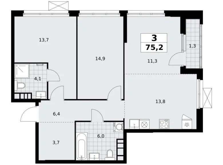 Apartamento 3 habitaciones 75 m² South-Western Administrative Okrug, Rusia