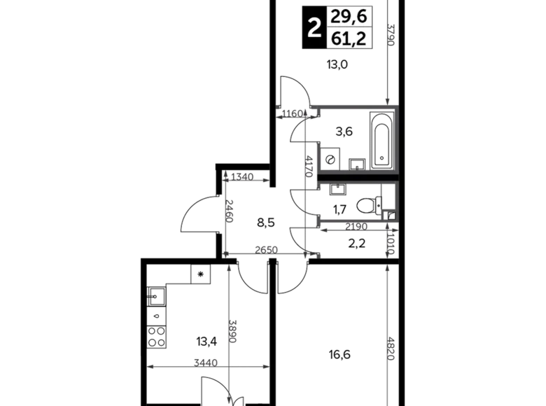 Квартира 2 комнаты 62 м² Ленинский городской округ, Россия