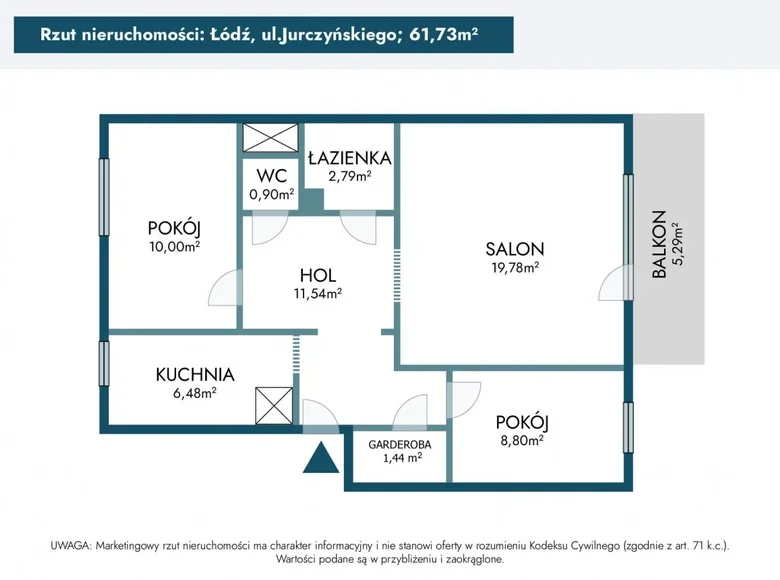 Квартира 3 комнаты 62 м² Лодзь, Польша