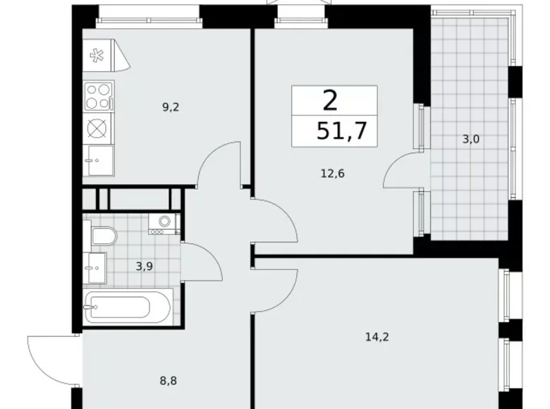 Квартира 2 комнаты 52 м² Москва, Россия