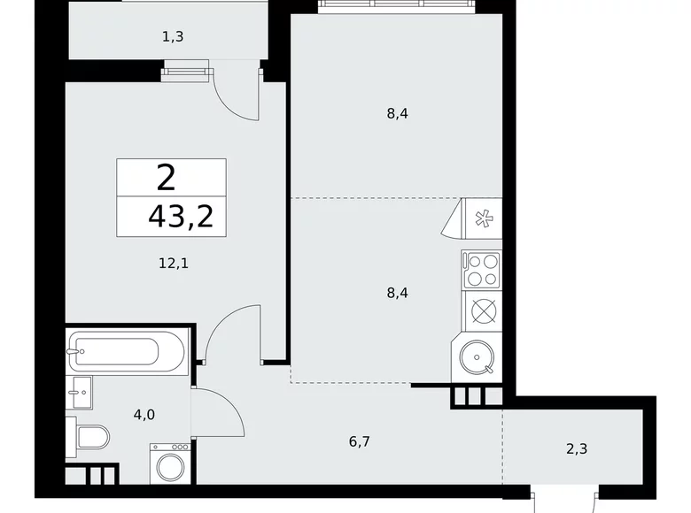 Apartamento 2 habitaciones 43 m² poselenie Sosenskoe, Rusia