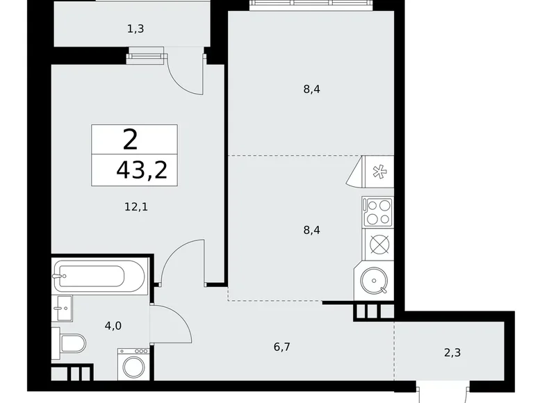 Apartamento 2 habitaciones 43 m² poselenie Sosenskoe, Rusia