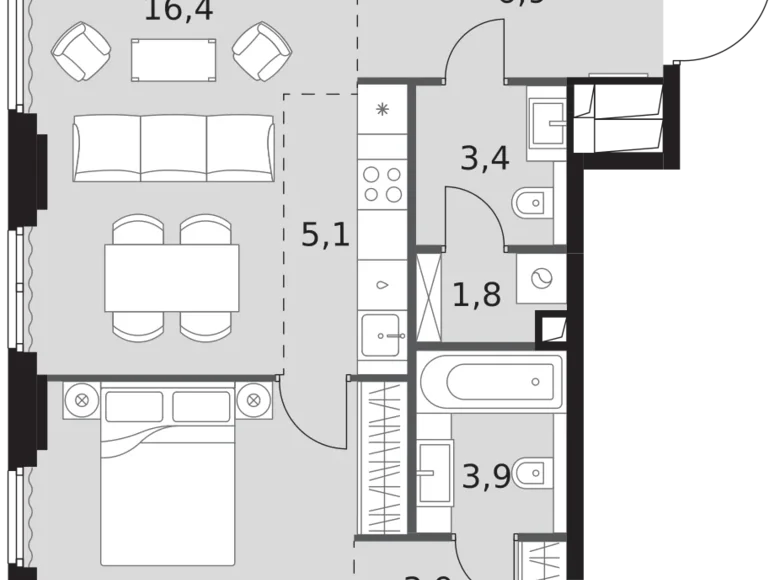 Apartamento 2 habitaciones 56 m² North-Western Administrative Okrug, Rusia