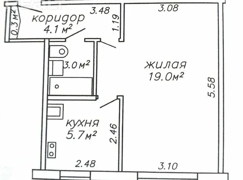 1 room apartment 32 m² Minsk, Belarus