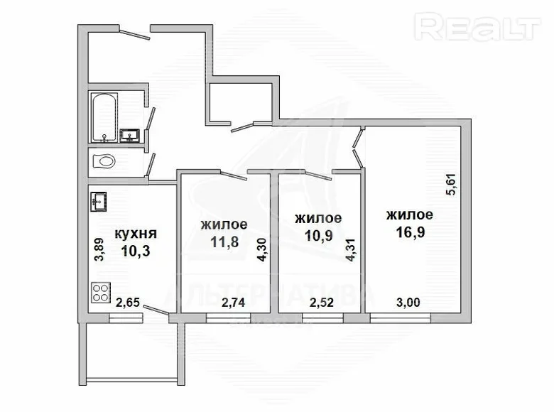 Wohnung 3 Zimmer 73 m² Telminski sielski Saviet, Weißrussland