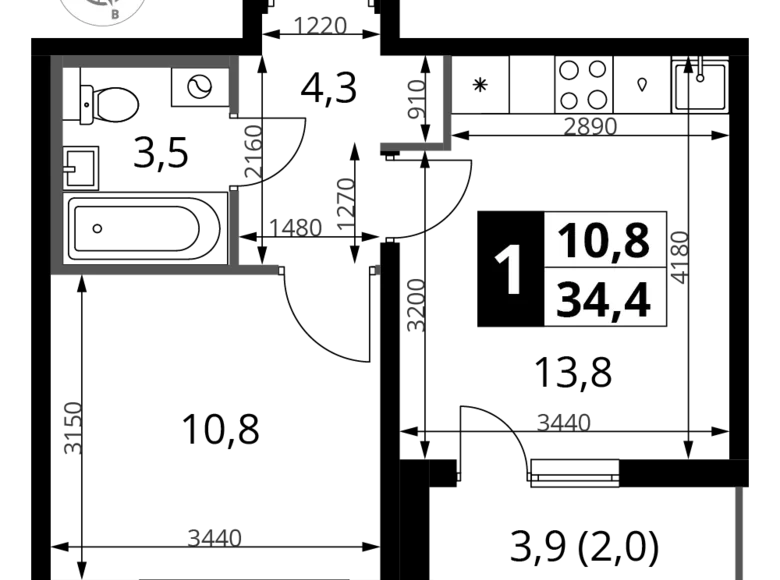 Mieszkanie 1 pokój 34 m² rejon leniński, Rosja