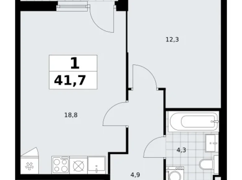 Квартира 1 комната 42 м² район Троицк, Россия