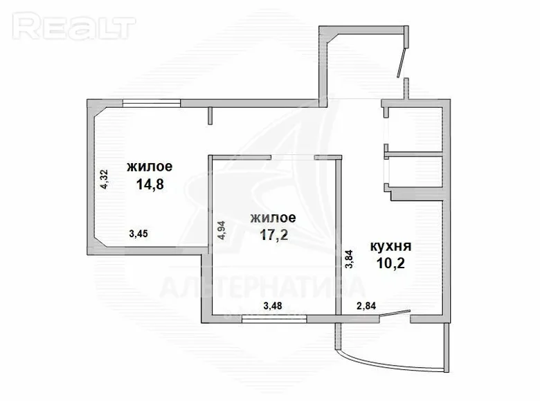 Mieszkanie 2 pokoi 61 m² Brześć, Białoruś