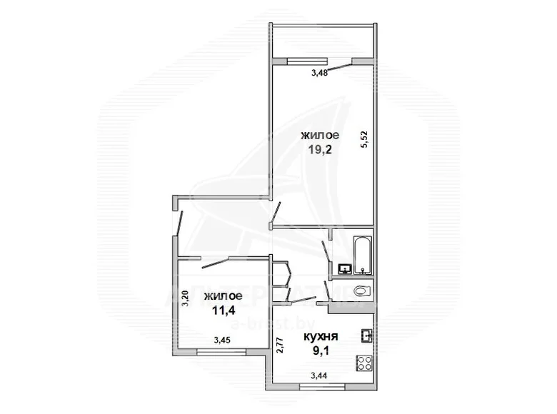 Wohnung 2 zimmer 56 m² Schabinka, Weißrussland