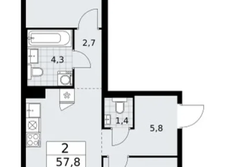 2 room apartment 58 m² Troitsk, Russia