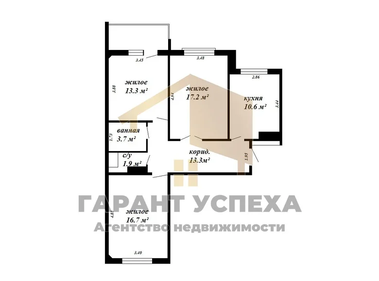 3 room apartment 79 m² Brest, Belarus