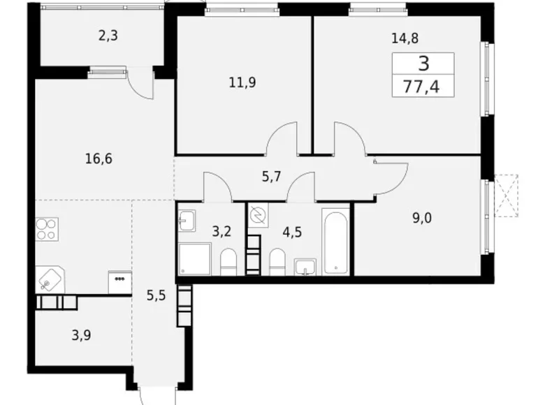 Appartement 3 chambres 77 m² Krasnoye Selo, Fédération de Russie